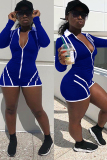 Blue Fashion Sexy Solid zipper Patchwork Ribbon Polyester Long Sleeve O Neck  Rompers