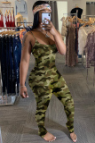 Camouflage Fashion Sexy Print Patchwork Camouflage Sleeveless Slip Jumpsuits