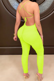Fluorescent green Fashion Casual Solid Draped Polyester Sleeveless Slip Jumpsuits