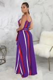 purple Polyester Fashion Sexy Spaghetti Strap Sleeveless Slip A-Line Floor-Length Print asymmetrical Stripe
