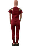 Wine Red Polyester Fashion Sexy Sequin Patchwork pencil 