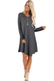 Light Blue Cotton Sexy Cap Sleeve Long Sleeves V Neck Swagger Knee-Length Patchwork Solid 
