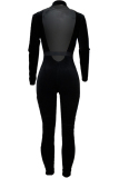 Black Sexy Solid Polyester Long Sleeve O Neck 