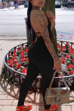 Black Fashion Sexy Solid Polyester Sleeveless V Neck Jumpsuits