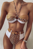 White Nylon Leopard Patchwork Print bandage backless Two Piece Suits Fashion Sexy adult Swimwears