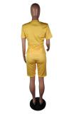 Yellow Casual Fashion Slim fit Two Piece Suits Letter Solid Regular Short Sleeve