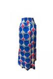 Blue Elastic Fly High Dot Asymmetrical Print Draped Pleated skirt Pants Skirts