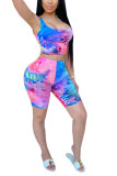 Black Fashion Casual adult Patchwork Print Tie Dye Two Piece Suits pencil Sleeveless Two Pieces