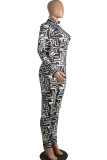Black Sexy Two Piece Suits Patchwork Striped pencil Long Sleeve Two-piece Pants Set