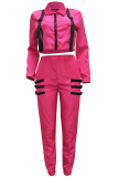 Pink Casual Two Piece Suits Solid Patchwork pencil Long Sleeve Two-piece Pants Set
