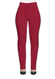 Red Casual Active Patchwork Flat Straight Midweight Pants