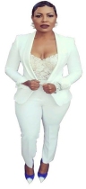 White Stitching Mid Waist Button Fly Two-piece suit