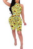 Cyan Fashion Active Print Character Two Piece Suits pencil Sleeveless Two Pieces