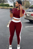 Wine Red Active Fashion Casual Print Patchwork pencil Two-piece Pants Set