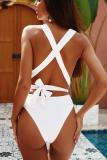 rose red Nylon bandage Solid Patchwork Sexy  One-Piece Swimwear