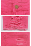 Pink Denim Button Fly Sleeveless High Hole Solid Patchwork pencil Capris  Shorts