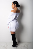 White Sexy Fashion One Shoulder Long Sleeves One word collar Hip skirt skirt backless eyelet bandage Club