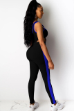 Black knit Sexy Active Solid Patchwork Two Piece Suits Straight Sleeveless  Two-piece Pants Set
