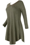 Dark Gray Cotton Sexy Cap Sleeve Long Sleeves V Neck Swagger Knee-Length Patchwork Solid 
