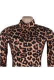 Camouflage Sexy Cap Sleeve Long Sleeves Turtleneck Step Skirt Floor-Length camouflage Leopard Print 
