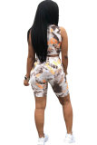 rose red Sexy Fashion Patchwork Print Straight Sleeveless Two-Piece Short Set