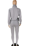 Grey venetian Casual Two Piece Suits Print Straight Long Sleeve
