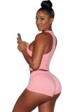Pink knit Sexy Patchwork Two Piece Suits Solid Straight Sleeveless  Two-Piece Short Set