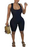 Black Fashion street Solid Sleeveless O Neck Rompers