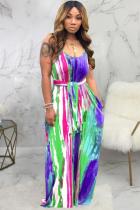 purple Sexy adult Fashion Spaghetti Strap Sleeveless Slip Swagger Floor-Length Print asymmetrical