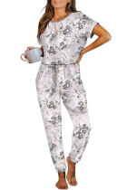 Pink gray Fashion Casual Print Patchwork bandage Tie-dyed Polyester Short Sleeve O Neck Jumpsuits