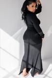 Khaki Polyester Street Fashion adult Cap Sleeve Long Sleeves Mandarin Collar Asymmetrical Floor-Length Pat