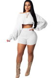 White Wool Europe and America Solid Two Piece Suits pencil Long Sleeve Two-Piece Short Set