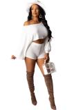 White adult Casual Fashion Two Piece Suits Solid crop top Straight Long Sleeve Two-Piece Short