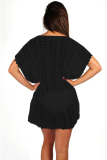 Black Polyester Hooded Out Solid Patchwork Fashion adult Sexy  Cover-Ups & Beach Dresses
