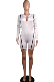 White street Fashion Solid zipper Polyester Long Sleeve O Neck  Rompers