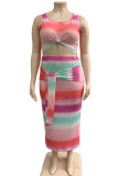 Pink Polyester Sexy adult Fashion O Neck Print Bandage Two Piece Suits 