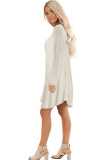Beige Cotton Sexy Cap Sleeve Long Sleeves V Neck Swagger Knee-Length Patchwork Solid 