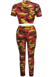 Orange Polyester Sexy Patchwork Two Piece Suits Print Straight Long Sleeve  Two-piece Pants Set