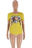 Yellow O Neck Short Sleeve Character Slim fit Solid Tees & T-shirts