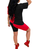 Red and black venetian Fashion Casual adult Ma'am Patchwork Print Two Piece Suits pencil Short Sleeve Two Pieces