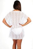 White Polyester Hooded Out Solid Patchwork Fashion adult Sexy  Cover-Ups & Beach Dresses