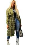 Army Green Mandarin Collar Zippered Solid Mesh Patchwork Draped Polyester Pure Long Sleeve  Blazer & Suits &Jac
