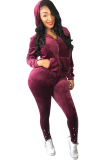 Wine Red Casual Beading Solid Two Piece Suits Patchwork pencil Long Sleeve
