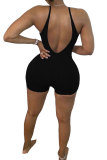 Black Fashion Sexy Patchwork Backless Solid Sleeveless Slip Rompers