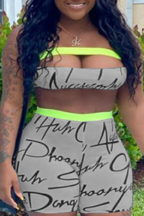 Grey Fashion Sexy Print Two Piece Suits pencil Sleeveless Two Pieces