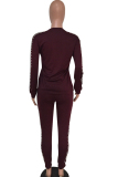 As Show Casual Beading Solid Two Piece Suits Patchwork pencil Long Sleeve Two-piece Pants Set