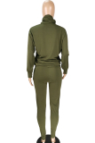 Army Green venetian Casual Two Piece Suits Print Straight Long Sleeve