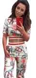 As Show Print Stitching Elastic Waist Two-piece suit