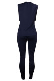 Navy Blue Casual Fashion Active Sexy Solid Patchwork pencil Two-piece Pants Set