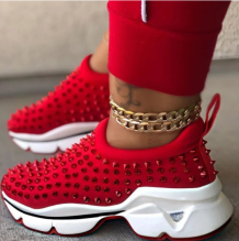 Red Fashion Casual Street Rivets Round Leather Shoes